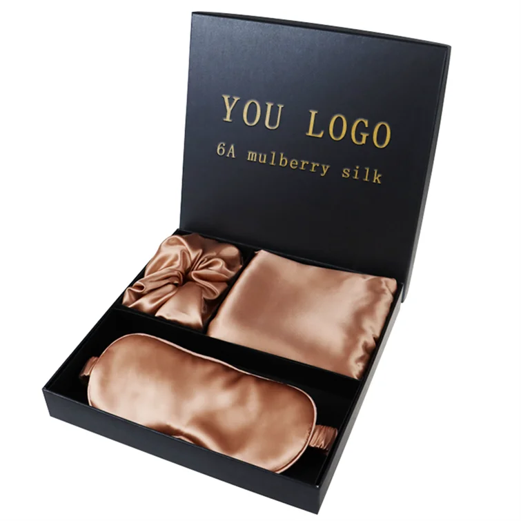 Wholesale Custom LOGO OEM/OEM Luxury Pure Sleep 100% Pure Mulberry Silk Eye Mask Scrunchie and Silk Pillowcase Gift Set