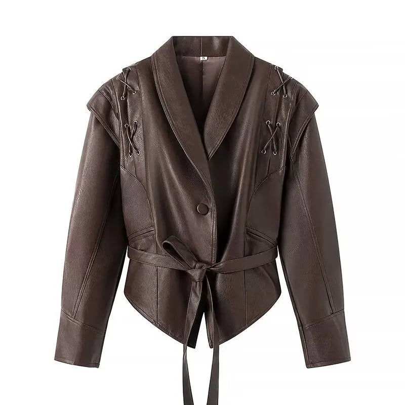 Boutique Wholesale 2026 Autumn New Fashion Versatile Retro Single Breasted Leather Jacket Women's Coat