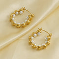 Wholesale Gold Plated Pearl Beads Round Circle Clip on Earrings Stainless Steel Pearl Round Circle Hoop Earrings