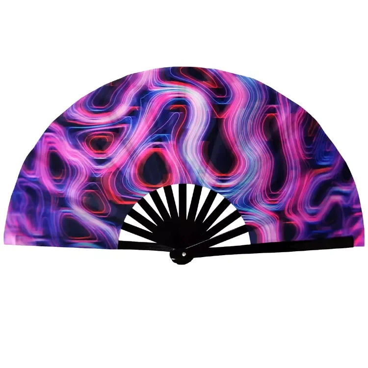 FAREA Customized Large Neon Rave Bamboo Clack Folding Hand Fans Black Light UV Responsive with 12 Styles DIY Painted Techniques
