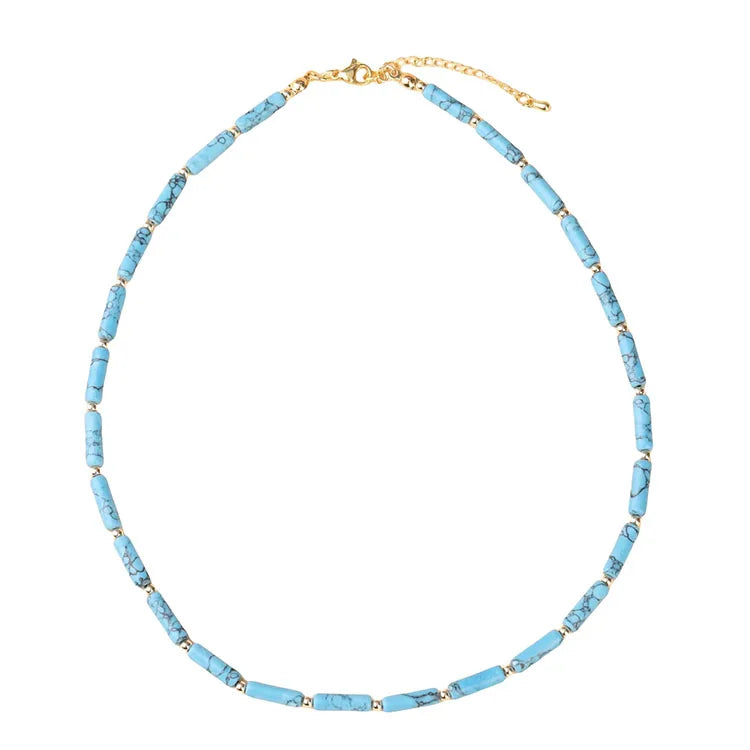 Bohemia Chokers Natural Turquoise Howlite Handmade Cylinder Beads Spring Necklaces Trendy Jewelry