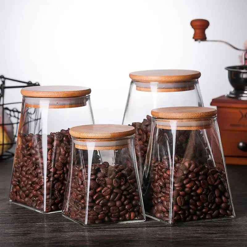 350ml 750ml 950ml Empty Food Grade Clear Recycled Conical Candle Glass Jars with Bamboo Wood Lid