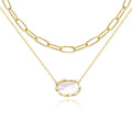 Stacking Chain Layer Necklaces 925 Sterling Silver Mother of Pearl Shell Oval Pendant Necklace Beach Jewelry