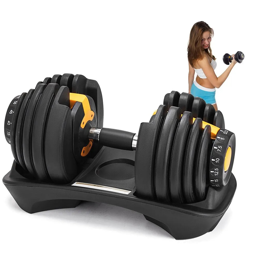 15-Pound Adjustable Dumbbell 52.5LB Free Weights with Fast Automatic Adjustment and Weight Plate for Home Gym Body Workout