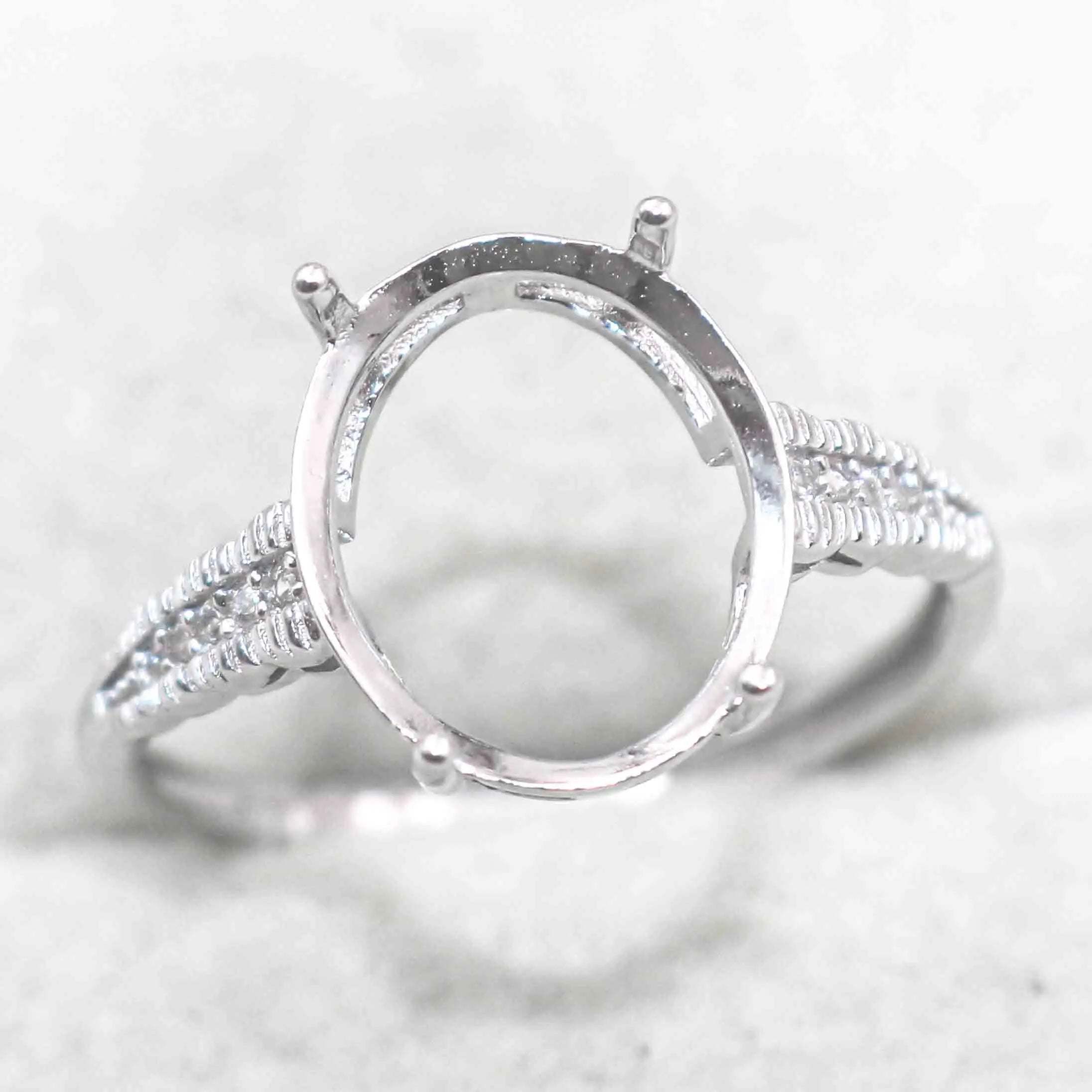 Sterling Silver 10*12mm Semi Mount Ring Empty Frame Blank Support Setting S925 Base Holder Without Center Stone for DIY Inlay