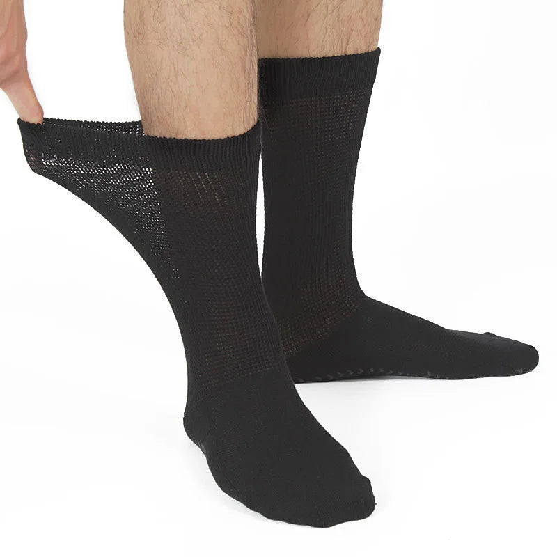Wholesale Extra Wide Cotton Knitted Men's Hospital Socks Black Stretch Solid Breathable Anti-Bacterial for Autumn Casual Wear