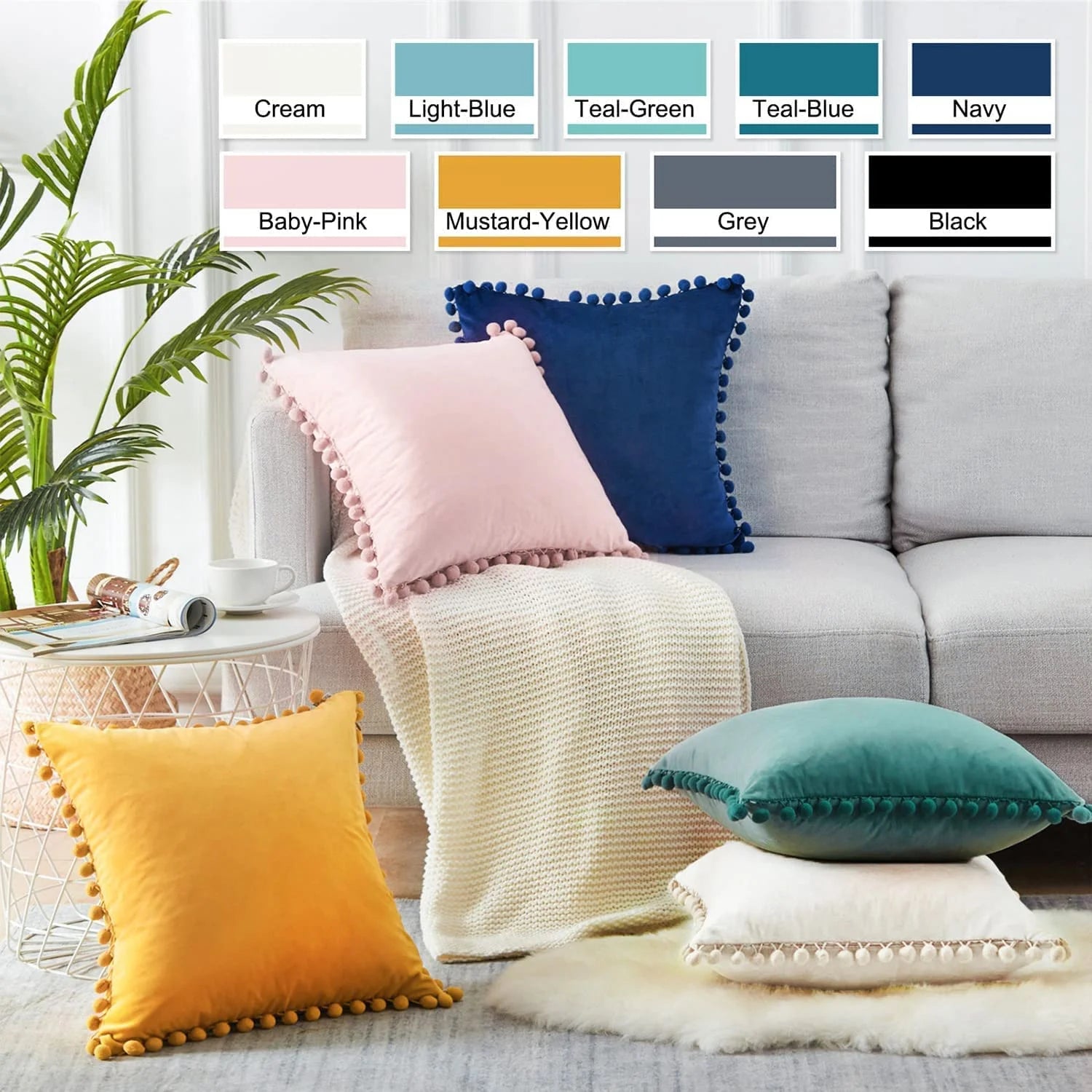 Wholesale Good Quality Luxury Plain Hairball Lace Cushion Covers Throw Pillow Cover Pompom Velvet Cushion Cover