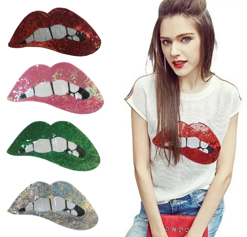 Hot Sale Multi Colors Lips Sequin Patch Sew on Tshirt Cloth Sticker LT9304
