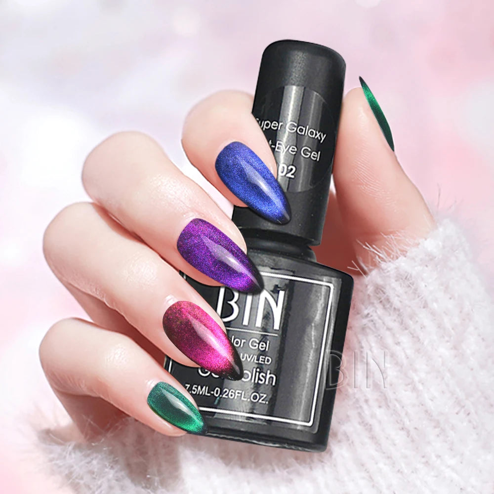 BIN 7.5ML Magnetic Cat Eye Gel Polish UV Gel Nail Polish 6 Colors Shiny Nail Glue Magic Galaxy Effect Soak off Nail Art