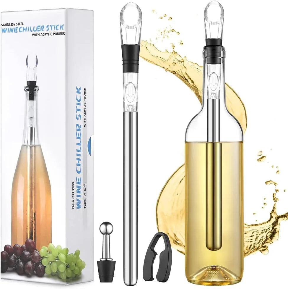 Bar Accessories Metal Stainless Steel Portable Wine Chiller Stick Stopper 3-in-1 Cooler Bottle Chiller Stick Wine Pourer