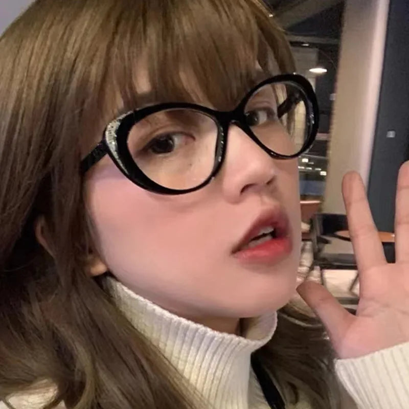 Shiny Decoration Cat Eye Retro Fashion Glasses Frame Anti Blue Light Glasses