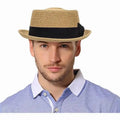 Grosgrain Band Pie Hat Straw Boater Hat Classic Boater Derby Sun Hats for Women Men