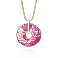 Classic Beautiful Exquisite Pattern Rotatable Circle Hoop Pendant Necklace Custom Enamel Pink Flower Ethnic Jewelry for Women