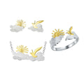 Lotus Fun Wholesale Price  Gold Plated  925 Sterling Silver Handmade Sunrise Bird Original Design Fine Jewelry Set for Women
