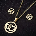 Fashion Silver Gold Plated Double Heart Pendant Couple Lover Earring Necklace Set Stainless Steel Jewelry for Woman