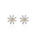 Trendy White Gold Zircon 925 Sterling Silver Sunshine Daisy Flower Stud Earrings for Women Great As Gift