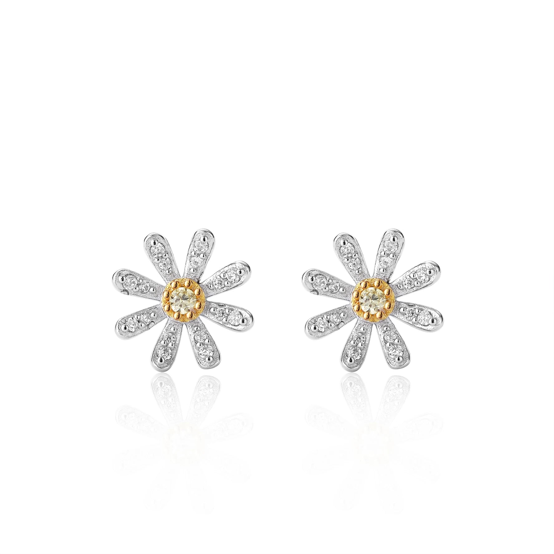 Trendy White Gold Zircon 925 Sterling Silver Sunshine Daisy Flower Stud Earrings for Women Great As Gift
