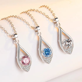 Romantic Luxury Birthday Gift Shiny Colorful Diamond Necklace Pendant Elegant Water Drop Necklace for Women Girls