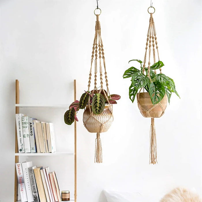 Dropshipping 4 Pcs Macrame Plant Hangers Indoor Outdoor Hanging Planter Basket Decorative Flower Pot Holder Jute Home Garden