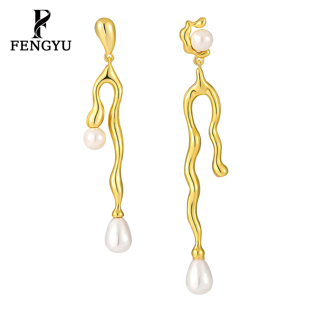 18K Gold Asymmetric Pearl Long Drop Earrings 925 Sterling Silver Simple Elegant Earring for Women Custom Fine Jewelry Wholesale