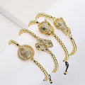 Copper Plated 18K Gold Zircon Leopard Copper Beads Draw Rope Bracelet Female INS Punk Hip Hop Hand Jewelry