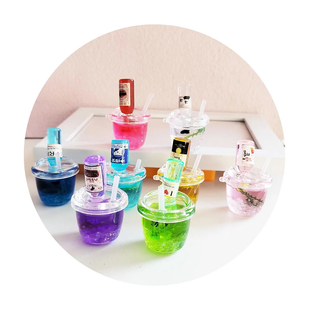 3D Figurines Fruit Juice Bottles Resin Miniature Drink Cup for Jewelry Pendant Hang Earrings Customized Handmade Making