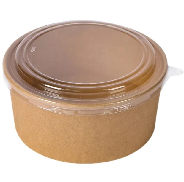 Disposable Large Paper Bowls with Lids Bulk Party Supplies for Hot/Cold Food Kraft Salad Bowl
