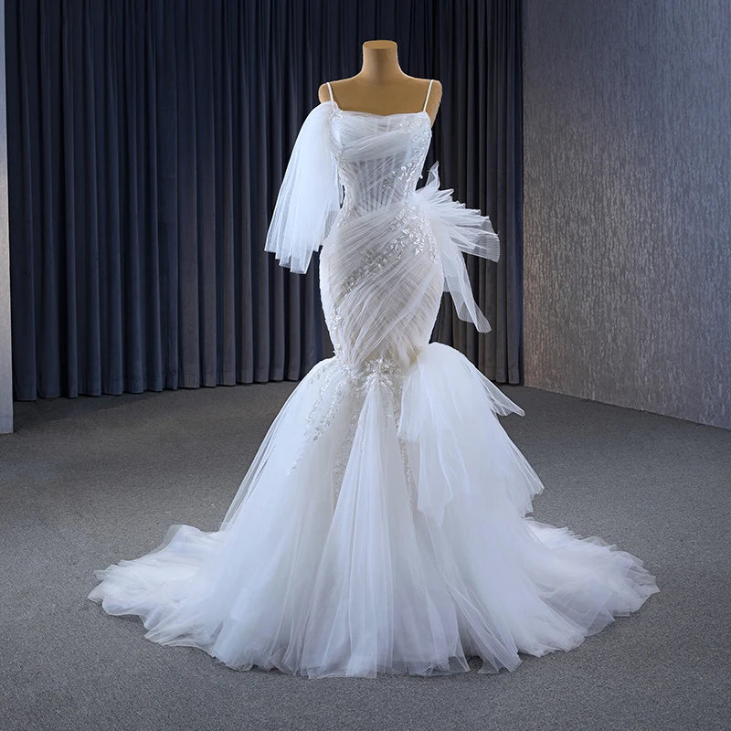 Beautiful Ruffle Spaghetti Strap Wedding Dresses Mermaids for Women Jancember RSM67542
