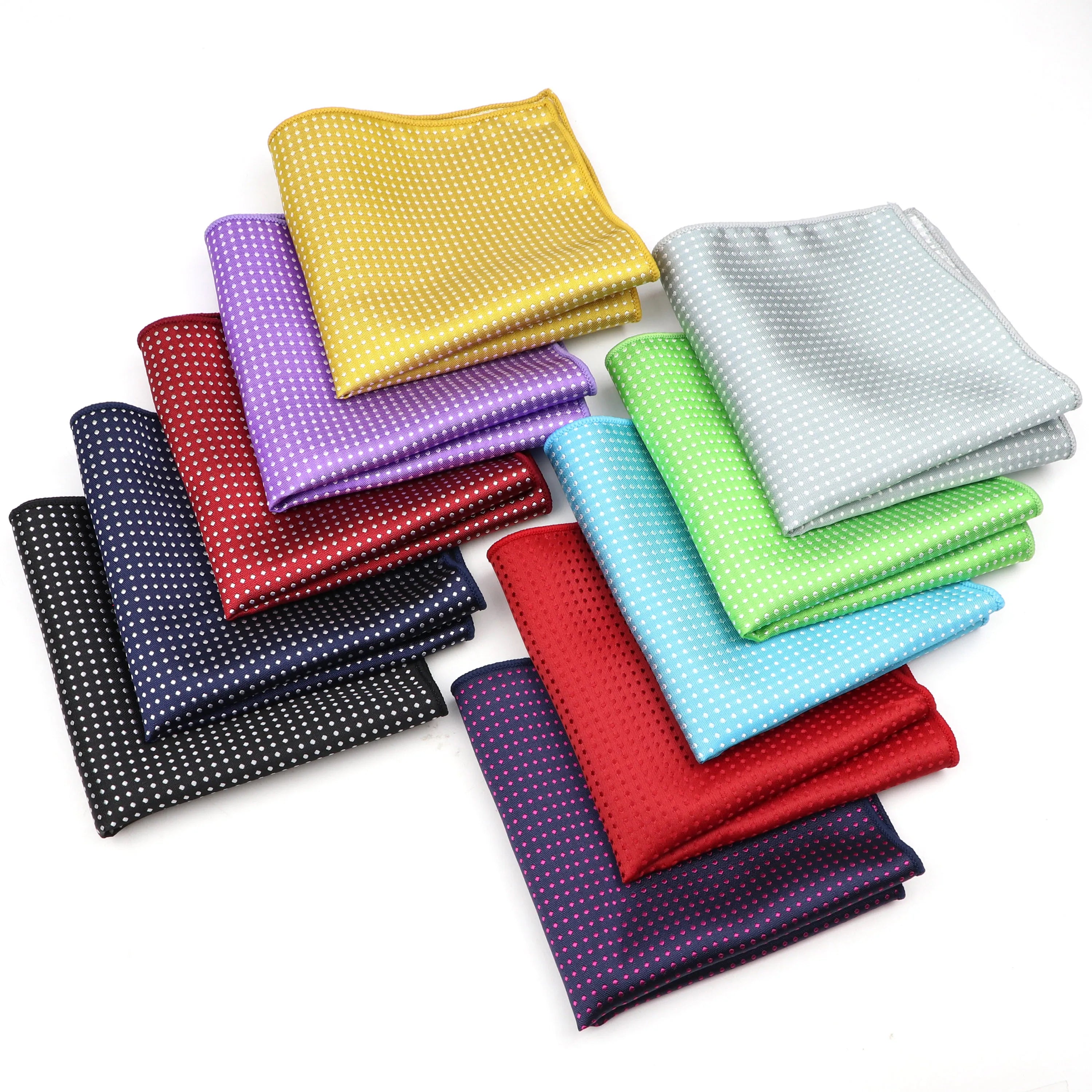 New Solid Color Dot Polyester Pocket Square Classic Red Black Blue Handkerchief 23*23CM Fashion Men's Business Wedding Accessor