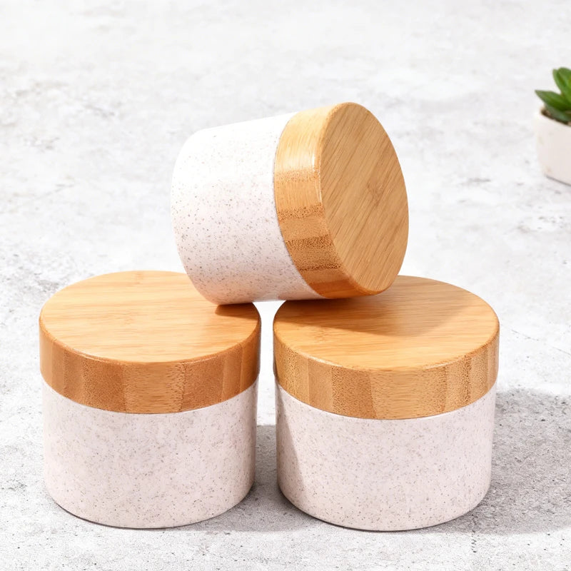 Custom 10g 20g 30g 50g 100g 150g 200g 250g Eco Friendly Recycled Degradable Round Empty Wheat Straw Jar With Bamboo Lid