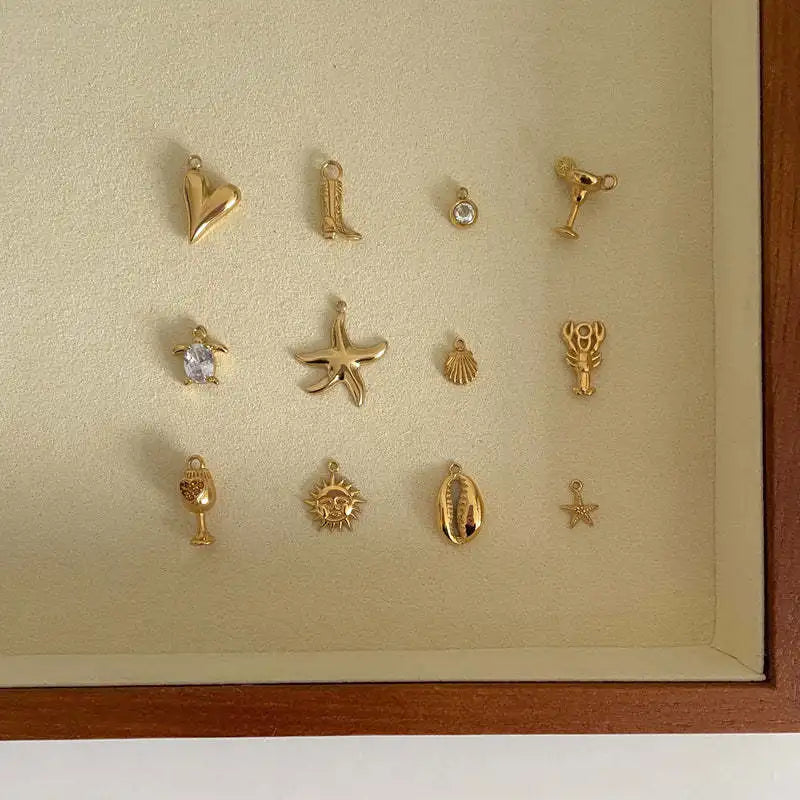 Waterproof  Stainless Steel Gold Plated Starfish Shell Heart Star Sun Pendants Diy Earring Necklace Jewelry Findings Accessories