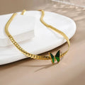 Vintage 18K Gold Plated Green Enamel Butterfly Ankle Bracelet Waterproof Stainless Steel Bracelets Necklace Jewelry