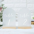 Frosted 5*7 Inch Acrylic Arch Sign Table Number Holder Stand with Wooden Stand for Wedding Bar Restaurant