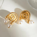 Zooying Stainless Steel Gold Plated Conch Pearl Earrings