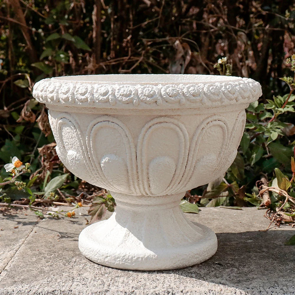 Resin Stone-like Texture Hand-painted Decorative Tall Flower Pot Outdoor Garden Green Planting Container
