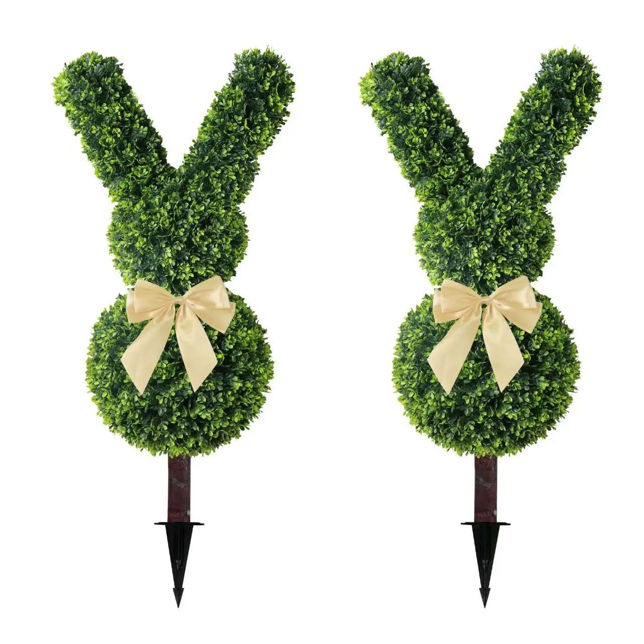 Artificial Easter Decor Adorable Rabbit Shaped Topiary Trees with Big Yellow Bow Tall Boxwood for Home Garden Porch Party Decor