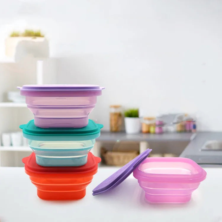 Bpa Free Food Grade Leakproof Microwavable Collapsible Lunch Box Silicone Food Storage Container Silicone Lunch Box