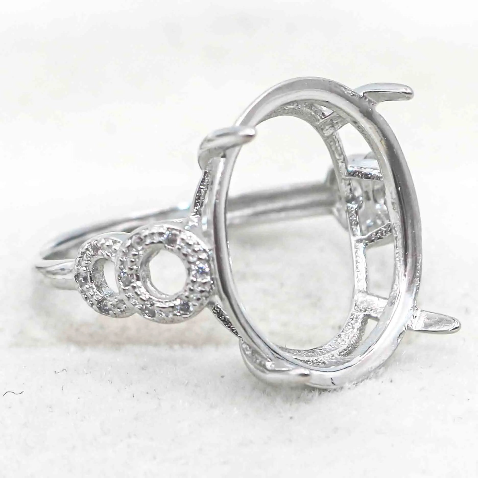 Sterling Silver 14*18mm Semi Mount Ring Empty Frame Blank Support Claws Setting S925 Base Holder Without Center Stone for Inlay