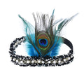 Indian Feather Headband Bohemian Peacock Feather Blue Black Women Hair Jewelry Ethnic Elastic Pearl Chains Headband