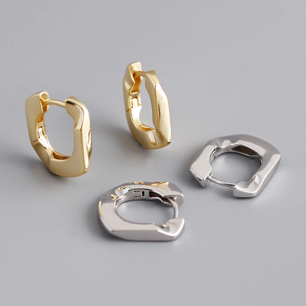 New Models Wholesale Fashion Jewelry 925 Sterling Silver Plain Irregular Gold Plated Hoop Earring Jewelry for Women
