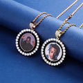 Customized Brass Gold Plated Cubic Zirconia Photo Medallion Bling Bling Charm Sublimation Necklace Picture Memory Pendant Charms MegaBDM