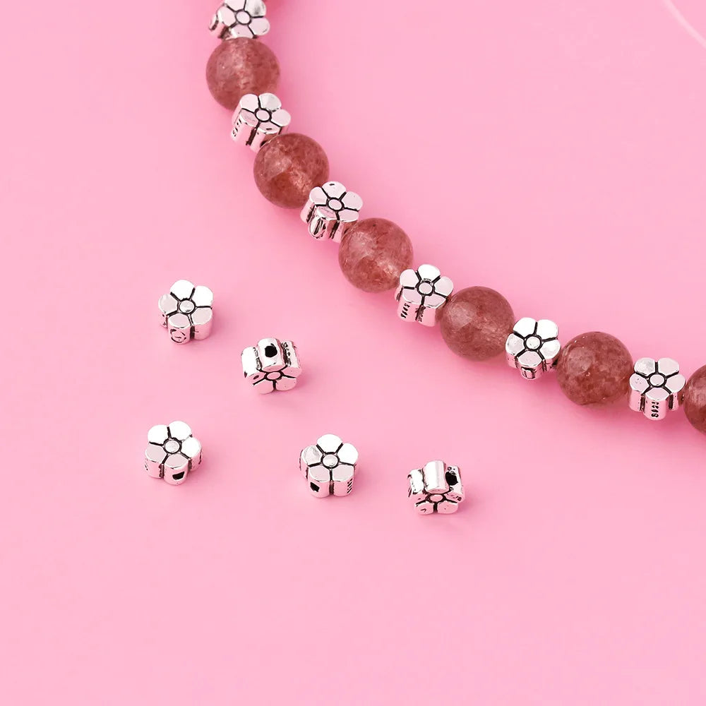 Wholesale 925 Sterling Silver Antique Silver Peach Flower Spacer Beads Charm for Necklace Bracelet Jewelry Making