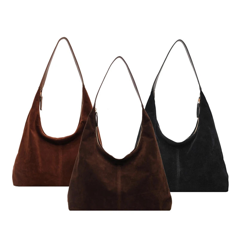Autumn Winter Retro Large Suede Leather Hobo Bag Women's Branded Armpit New Casual Artificial Suede Tote Shoulder Bag Shopper