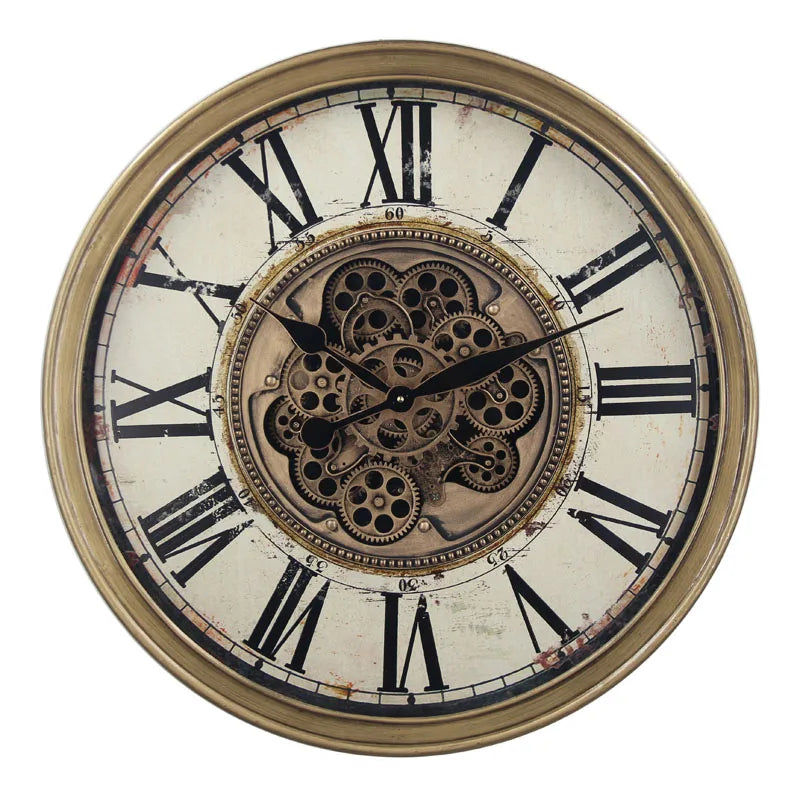 INFINITY TIME 24 Inch 60cm Wall Clock Industrial Real Moving Gears Wooden Wall Clock for Farmhouse Living Room Decor Kitchen