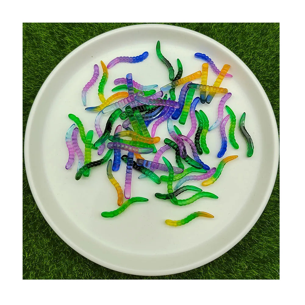 Gradient Colorful Worm Insect Acrylic Plastic Ornaments Figures for Scrapbooking Phone Case Jewelry Making Findings Supplier