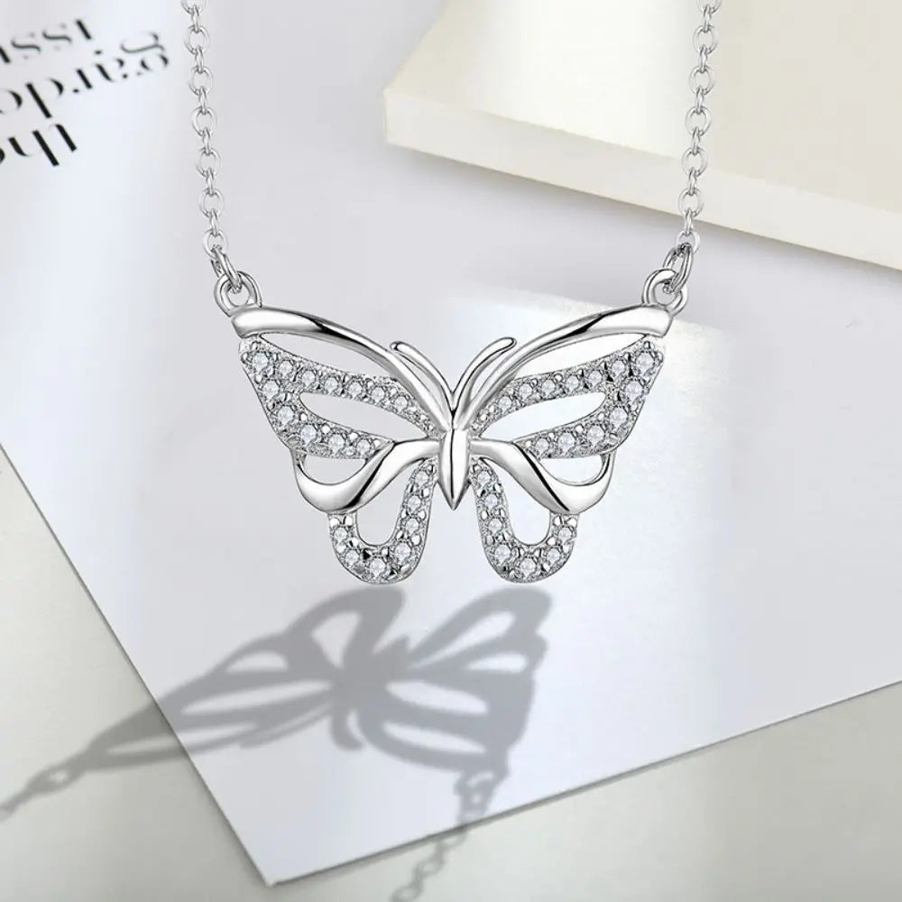 Factory Wholesale 925 Sterling Silver Exquisite Butterfly Necklace Luxury Zircon Necklace for Women