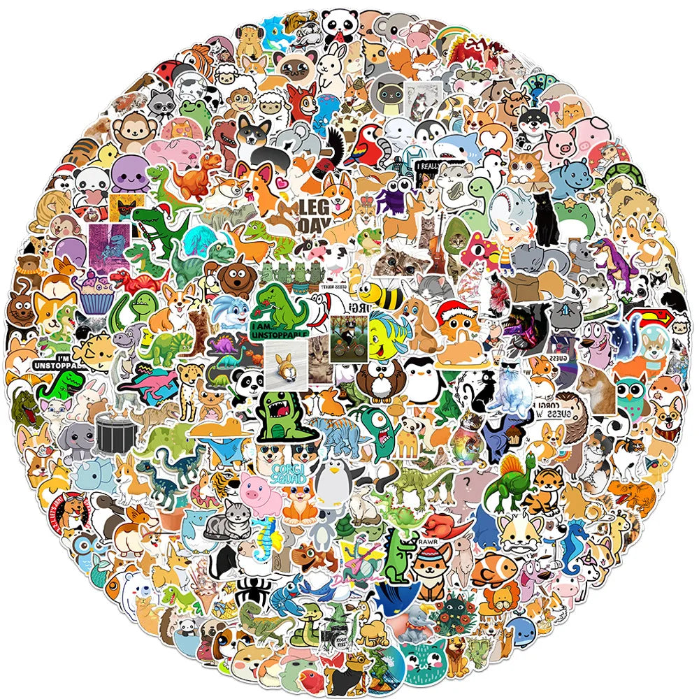 300Pcs Hot Sale Cartoon Animal Graffiti Stickers Skateboard Guitar Decorative Stickers DIY Waterproof Gift Sticker for Kids
