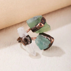 Adjustable Crystal Ring Natural Gemstone Hiphop Punk Jewelry Bronze Color Vintage Fashion Joint Jewelry Rough Druzy Rings