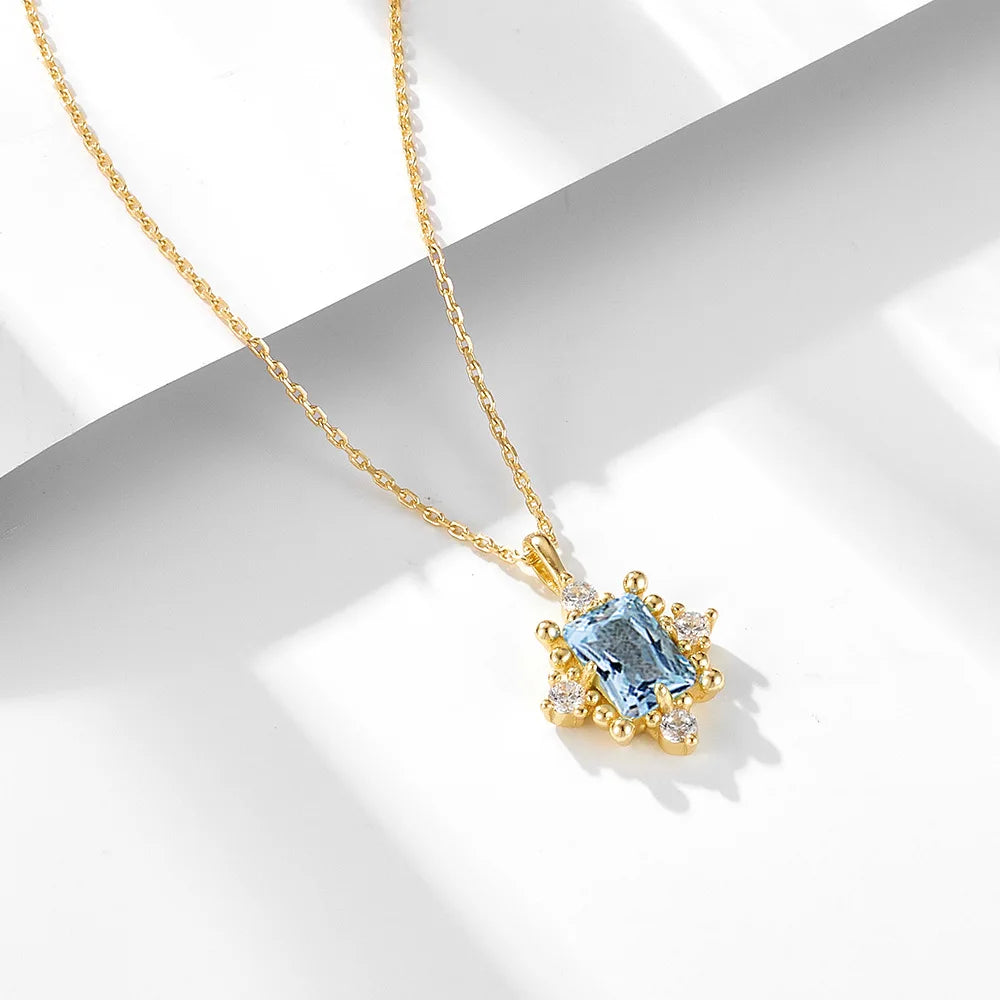 Fashion Natural Gemstone Necklace 925 Sterling Silver Blue Topaz Necklace Gold Plated Fashion Jewelry Necklaces