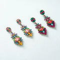 New Arrived Vintage Glass Geometric Stud Earrings Colorful Rhinestone Flower Statement Dangling Earrings for Women